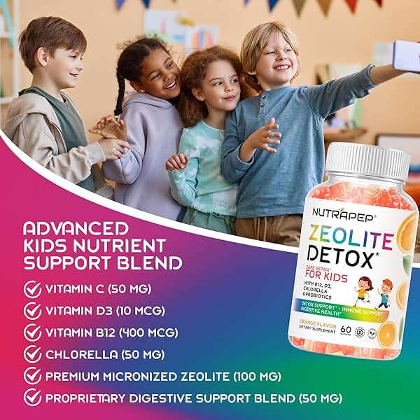 NutraPep Zeolite Detox Gummies for Kids - Total Body Cleanse Micronized Chewables Supplement with Chlorella - Cleanse Out Toxins - Orange Flavor Vegan Non-GMO Gluten-Free - Image 3