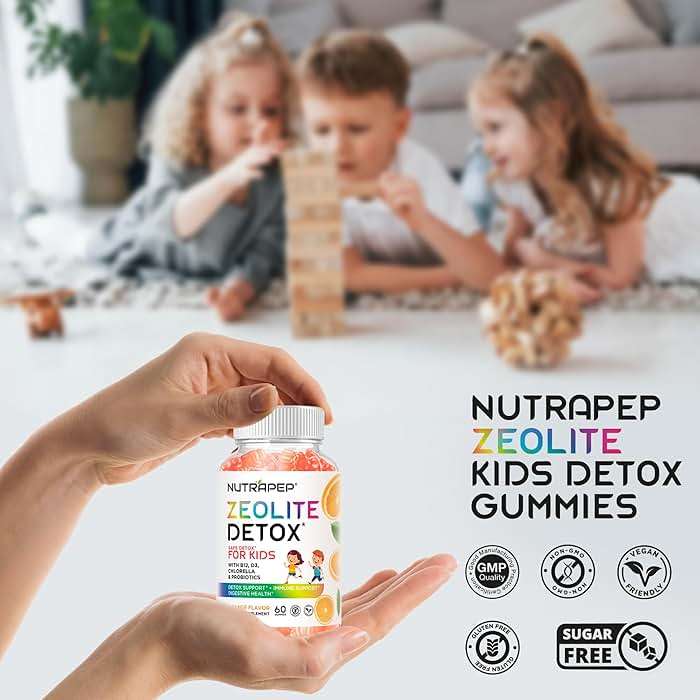 NutraPep Zeolite Detox Gummies for Kids - Total Body Cleanse Micronized Chewables Supplement with Chlorella - Cleanse Out Toxins - Orange Flavor Vegan Non-GMO Gluten-Free - Image 4