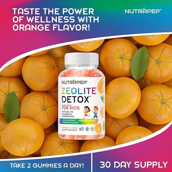 NutraPep Zeolite Detox Gummies for Kids - Total Body Cleanse Micronized Chewables Supplement with Chlorella - Cleanse Out Toxins - Orange Flavor Vegan Non-GMO Gluten-Free - Image 6