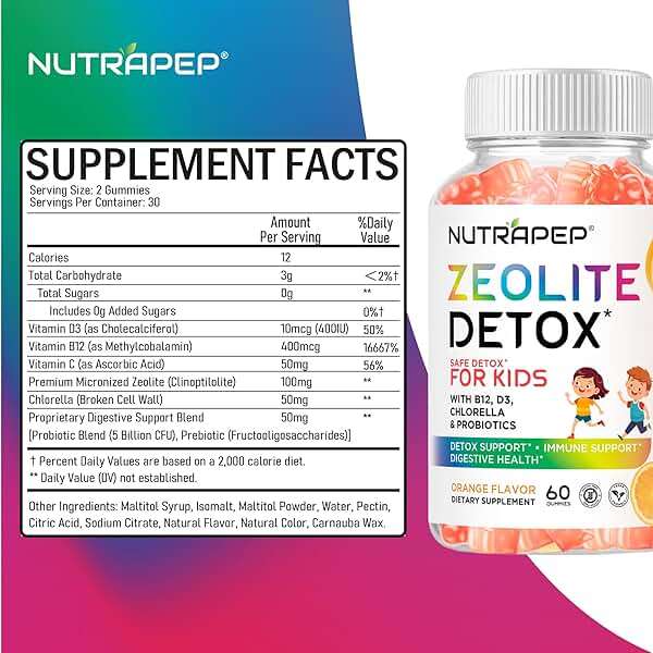 NutraPep Zeolite Detox Gummies for Kids - Total Body Cleanse Micronized Chewables Supplement with Chlorella - Cleanse Out Toxins - Orange Flavor Vegan Non-GMO Gluten-Free - Image 7