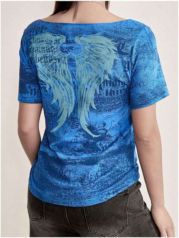 SOLY HUX Women's Y2k Goth Graphic Tees Off The Shoulder Short Sleeve Vintage T Shirt Streetwear Summer Going Out Tops - Image 3