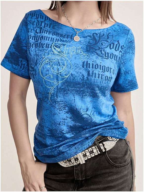 SOLY HUX Women's Y2k Goth Graphic Tees Off The Shoulder Short Sleeve Vintage T Shirt Streetwear Summer Going Out Tops - Image 4