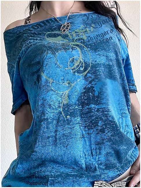 SOLY HUX Women's Y2k Goth Graphic Tees Off The Shoulder Short Sleeve Vintage T Shirt Streetwear Summer Going Out Tops - Image 5