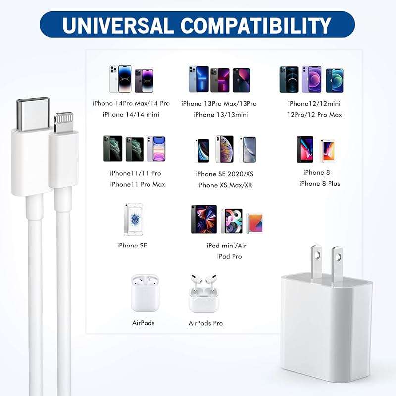 Fast iPhone Charger, [MFi Certified] 2Pack 10FT Extra Long Quick USB C to Lightning Cable Cords + 20W PD USB C Charger Block Fast iPhone Charging Adapter for iPhone 14 Pro Max/Plus/13/12/11/XS/XR/X/SE - Image 6