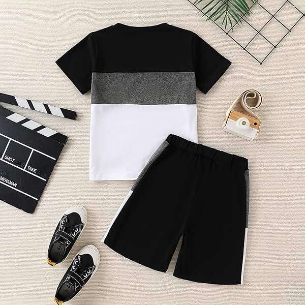 Vitalique Size 6-12 Years Boys Summer Outfits Set Kids Short Sleeve Top T-Shirt & Shorts Color Block Clothing Sets - Image 5