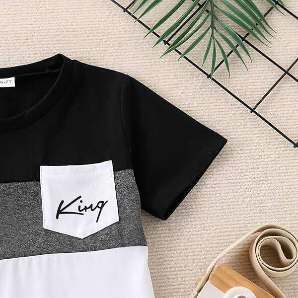 Vitalique Size 6-12 Years Boys Summer Outfits Set Kids Short Sleeve Top T-Shirt & Shorts Color Block Clothing Sets - Image 7