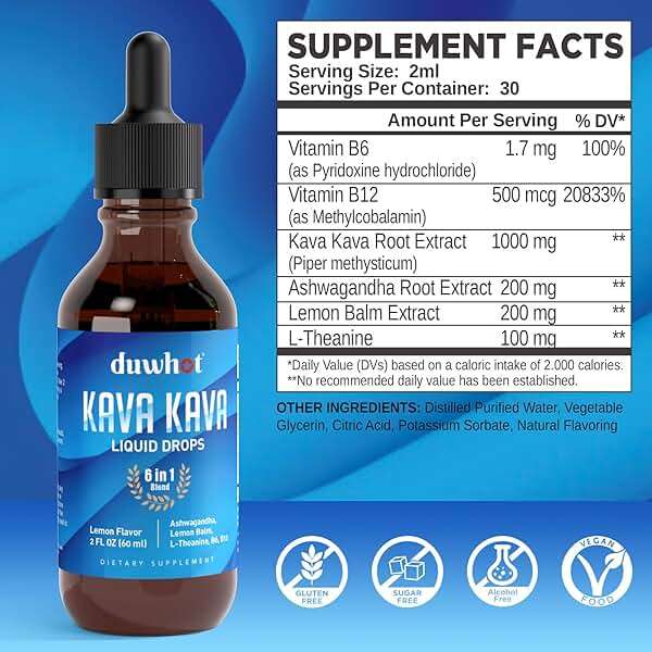 duwhot Kava Kava Extract Liquid Drops with Ashwagandha Lemon Balm L-Theanine, High Potency Kava Root Extract Tincture Supplement for Relaxation, 2 Fl Oz - Image 2