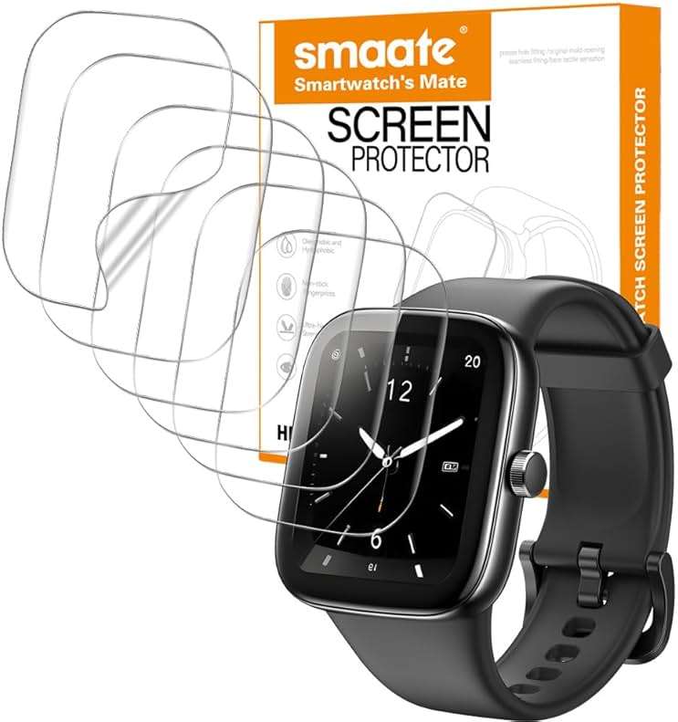 smaate Compatible with TOZO S7 1.85”, Soft Smart Watch Screen Protector, TPU, 6-pack, Full Coverage, Bubble Self-healing - Image 1