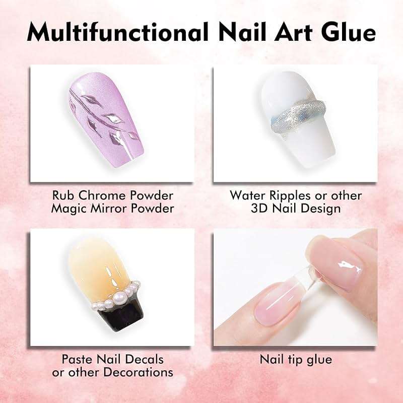 4-in-1 Rhinestone Nail Glue Gel and Chrome Powder Kit, 30g Super Strong Adhesive for Nail Art Crystals, Charms, Gems, Beads, Sequins – Long-Lasting 3D Nail Art Gel Glue for Acrylic & Gel Nails - Image 4