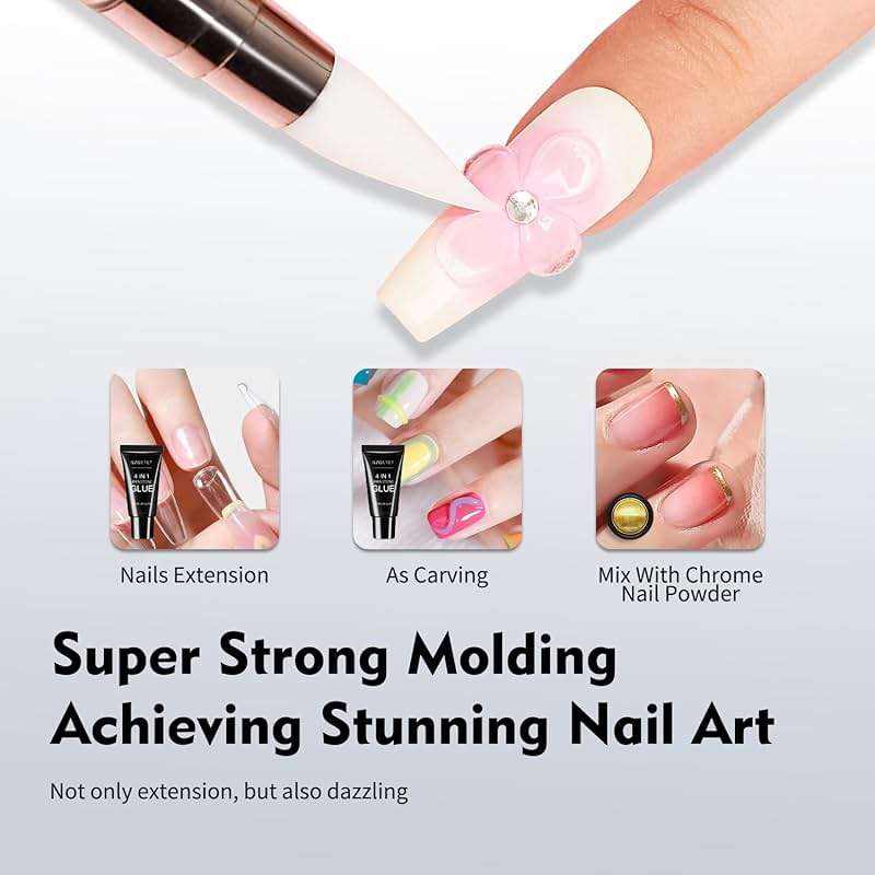 4-in-1 Rhinestone Nail Glue Gel and Chrome Powder Kit, 30g Super Strong Adhesive for Nail Art Crystals, Charms, Gems, Beads, Sequins – Long-Lasting 3D Nail Art Gel Glue for Acrylic & Gel Nails - Image 7