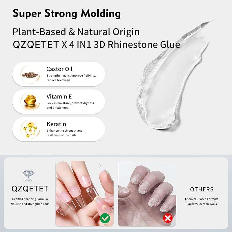 4-in-1 Rhinestone Nail Glue Gel and Chrome Powder Kit, 30g Super Strong Adhesive for Nail Art Crystals, Charms, Gems, Beads, Sequins – Long-Lasting 3D Nail Art Gel Glue for Acrylic & Gel Nails - Image 8