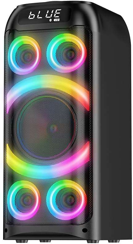 BOHINI Bluetooth Speaker, 160W Peak Powerful Loud Stereo Sound Deep Bass Wireless Boombox Portable Large Party Speakers with Subwoofer TWS Pairing Dynamic LED Light for Outdoor Camping Backyard Events - Image 1