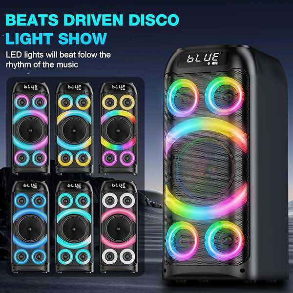 BOHINI Bluetooth Speaker, 160W Peak Powerful Loud Stereo Sound Deep Bass Wireless Boombox Portable Large Party Speakers with Subwoofer TWS Pairing Dynamic LED Light for Outdoor Camping Backyard Events - Image 3