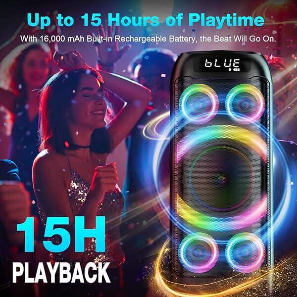 BOHINI Bluetooth Speaker, 160W Peak Powerful Loud Stereo Sound Deep Bass Wireless Boombox Portable Large Party Speakers with Subwoofer TWS Pairing Dynamic LED Light for Outdoor Camping Backyard Events - Image 7