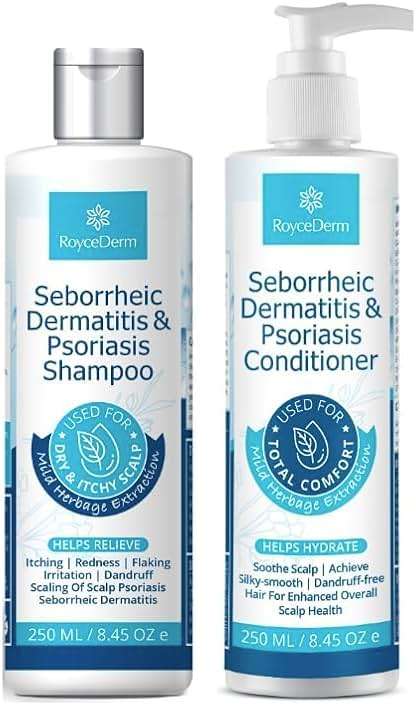 Roycederm Seborrheic Dermatitis & Psoriasis Shampoo and Conditioner Set - Effective Scalp Treatment for Folliculitis, Psoriasis, Dandruff, Dry Itchy Scalp - Soothing, Moisturizing Herbal Formula - Image 1