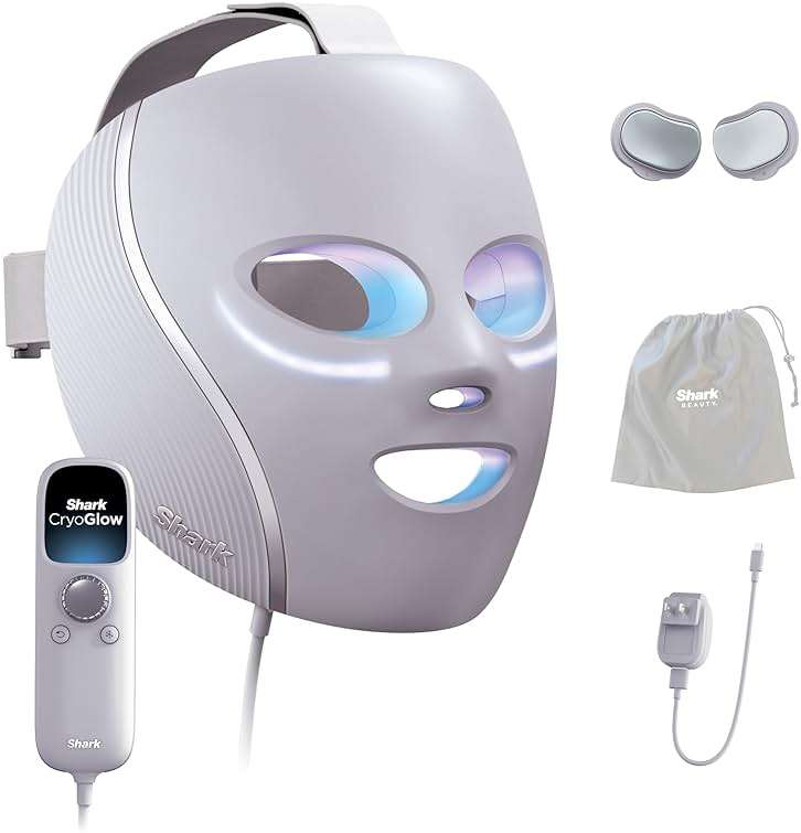 Shark CryoGlow LED Face Mask with Under-Eye Cooling, Anti-Ageing & Blemish Repair, Red & Blue LED, Infrared Light Therapy, USB-C, Remote Control, Storage Bag, Lilac Chill, FW312PL - Image 1