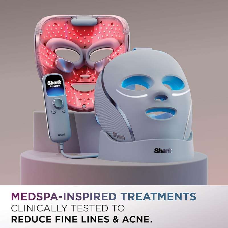 Shark CryoGlow LED Face Mask with Under-Eye Cooling, Anti-Ageing & Blemish Repair, Red & Blue LED, Infrared Light Therapy, USB-C, Remote Control, Storage Bag, Lilac Chill, FW312PL - Image 2