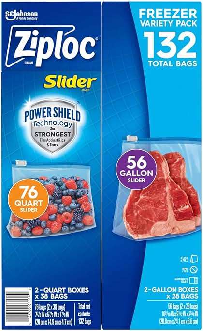 Ziploc Slider Freezer Bags Variety Pack, 132 Count, Power Shield Technology, 76 Quart and 56 Gallon Bags - Image 1