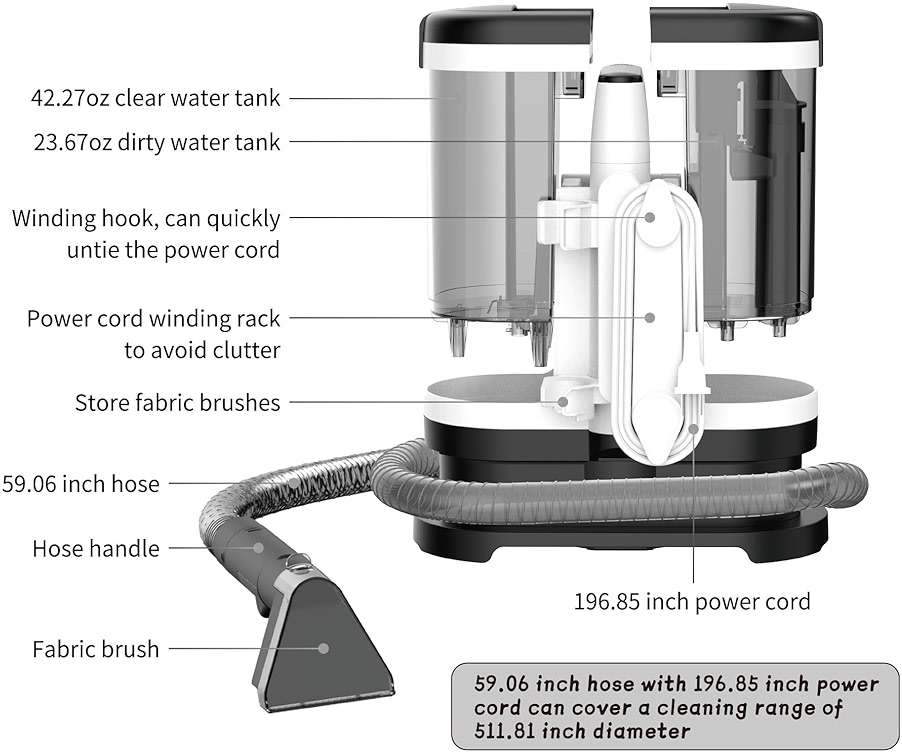 Rosewill Multi-Purpose Portable Carpet and Upholstery Cleaner, Powerful Suction 11 Kpa Spot Cleaner, 450W Motor, Car and Auto Detailer, Stain and Spot Remover; Versatile Use: Carpet, Sofa, Pet Hair - Image 2
