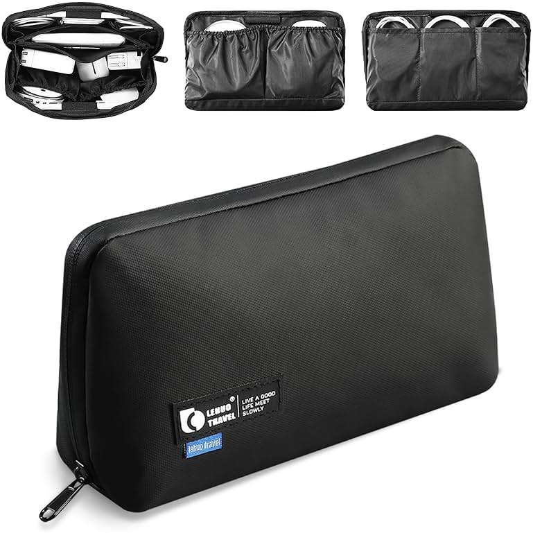 RIGHT AWAY Travel Tech Pouch，Waterproof Cord Case，Electronics Organizer Travel Case，Cable Organizer Storage Bag For Phone, Charger, Accessories(BLACK) - Image 1