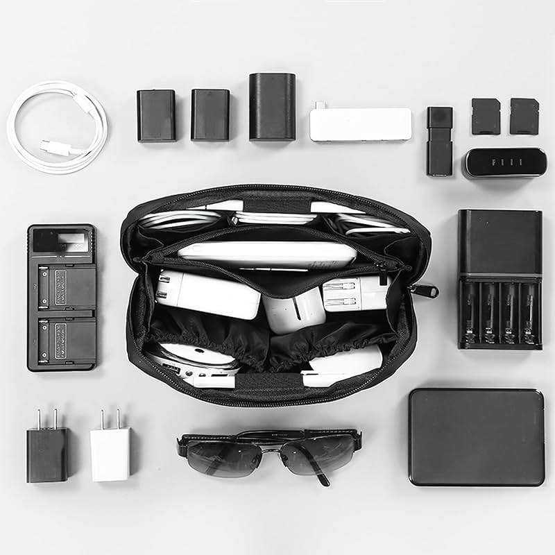 RIGHT AWAY Travel Tech Pouch，Waterproof Cord Case，Electronics Organizer Travel Case，Cable Organizer Storage Bag For Phone, Charger, Accessories(BLACK) - Image 4