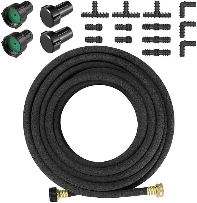 TLGREEN 100ft 1/2" Heavy-Duty Soaker Hose Kit with Solid Brass Connectors – Durable Rubber Drip Hose for Efficient Garden, Lawn, and Yard Irrigation, Saves 70% Water - Image 1