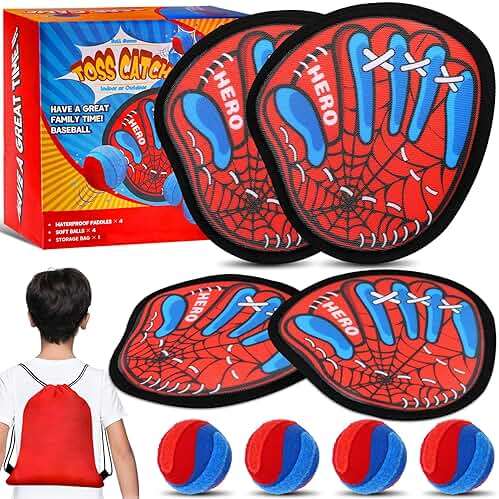 Spider Toss and Catch Ball Game Set – Toddler Baseball Glove, Outdoor Yard Beach Pool Toys, Outdoor Games for Family, Birthday Easter Gift for Ages 3 4 5 6 7 8-12 Year Old Boys Girls - Image 1