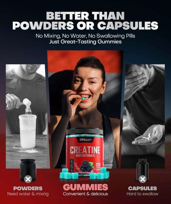 Dralot 99.99% Creatine Monohydrate Gummies More 15% Strength, 5X Energy & Muscle Support Pre-Workout Complex Creatine for Women & Men with 5000mg Creatine, L-Taurine, B12, Mg and K, Vegan - Image 6
