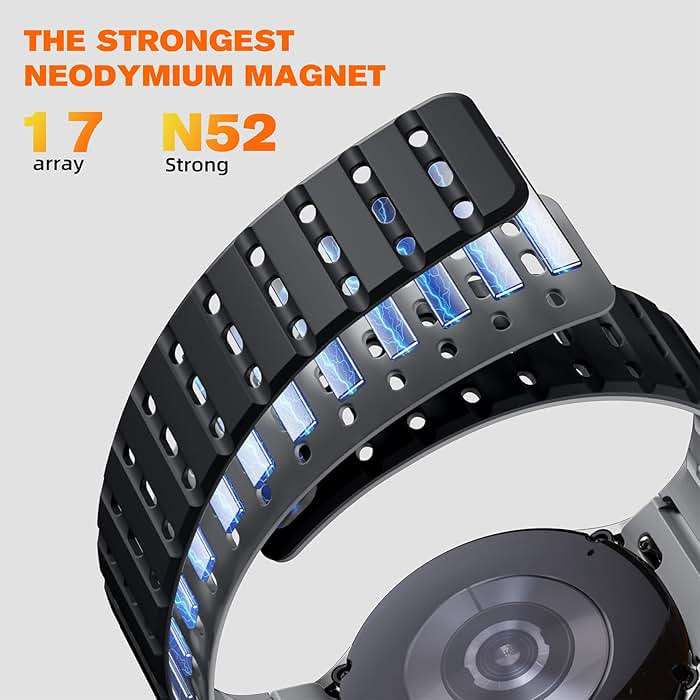 Bandletic Magnetic Silicone Band Compatible with Samsung Galaxy Watch 7 6 5 4 FE 40mm 44mm/for Galaxy Watch 6 4 Classic 43mm 47mm 42mm 46mm/Watch 5 Pro 45mm, 20mm No Gap Sport Strap for Men Women - Image 3
