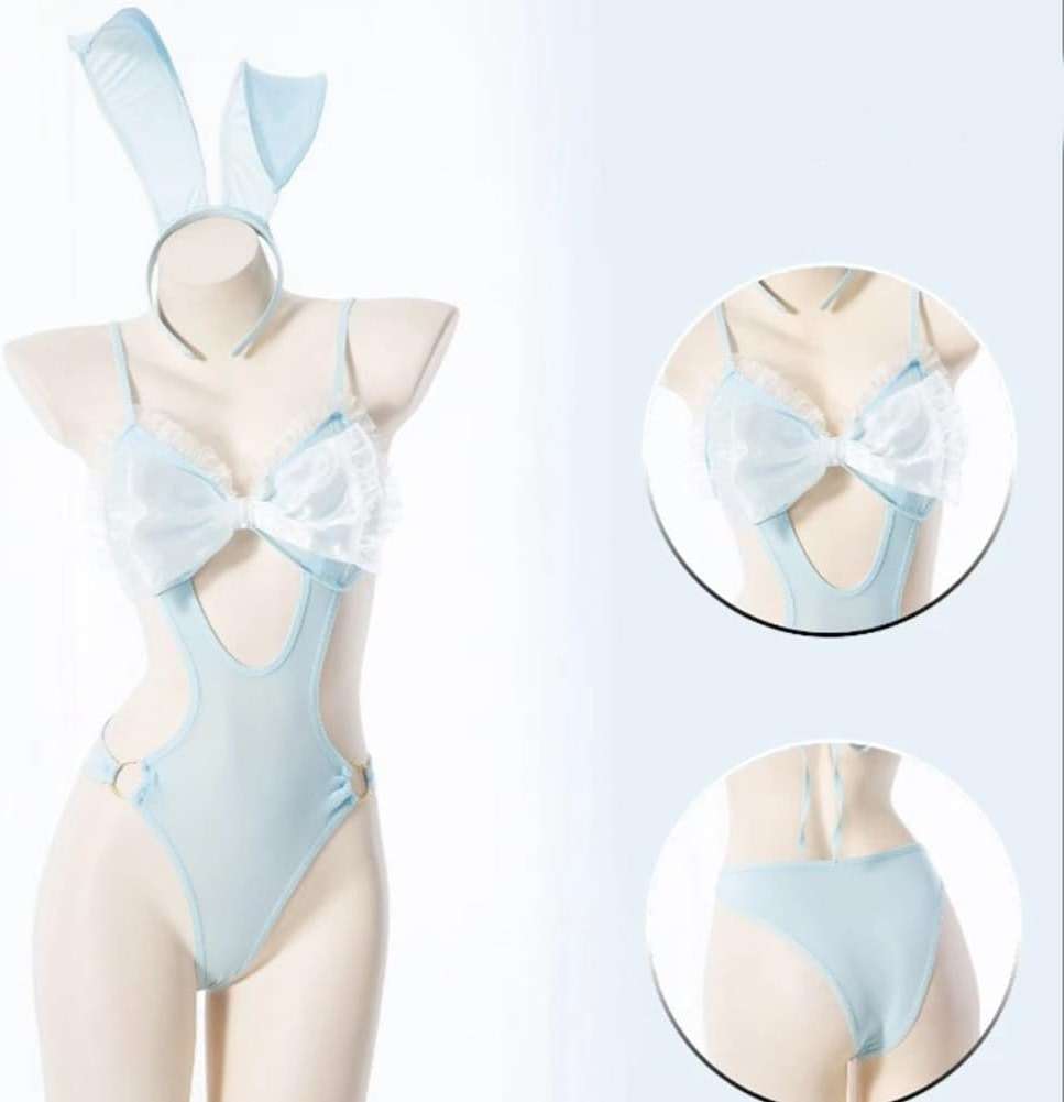Oludkeph Women Sexy Cosplay Lingerie Bunny Anime Bow Mesh Plush One Piece Bodysuit for Costume Cosplay Party - Image 4