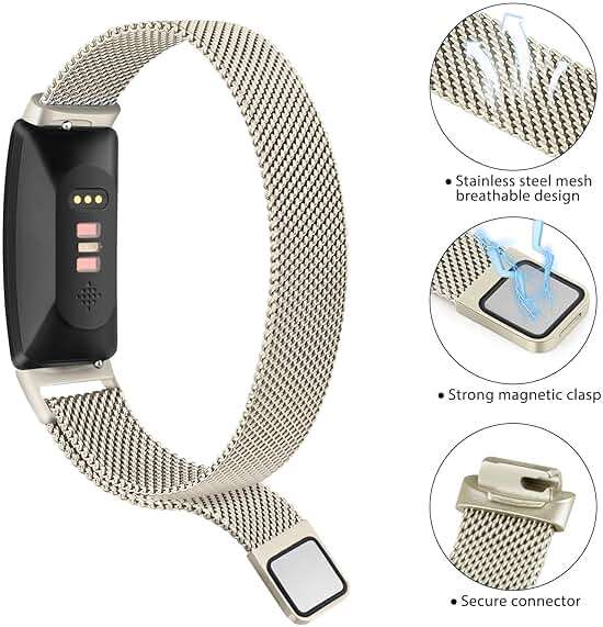 Vanjua for Fitbit Inspire 2 / Inspire 3 / Inspire/Inspire HR Bands Women Men, Stainless Steel Metal Mesh Loop Adjustable Magnetic Wristband Replacement Strap for Fitbit Inspire 2 Fitness Tracker - Image 2