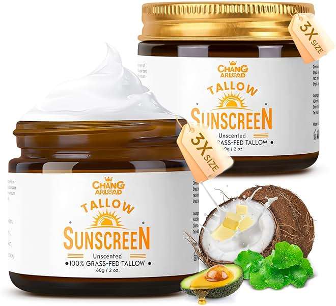 Beef Tallow Sunscreen SPF 50+ 100% Organic Grass-Fed Beef Tallow for Skin, face for women | Natural Sunscreen No Chemicals - Hyaluronic & Centella Sunscreen 60g*2pcs - Image 1