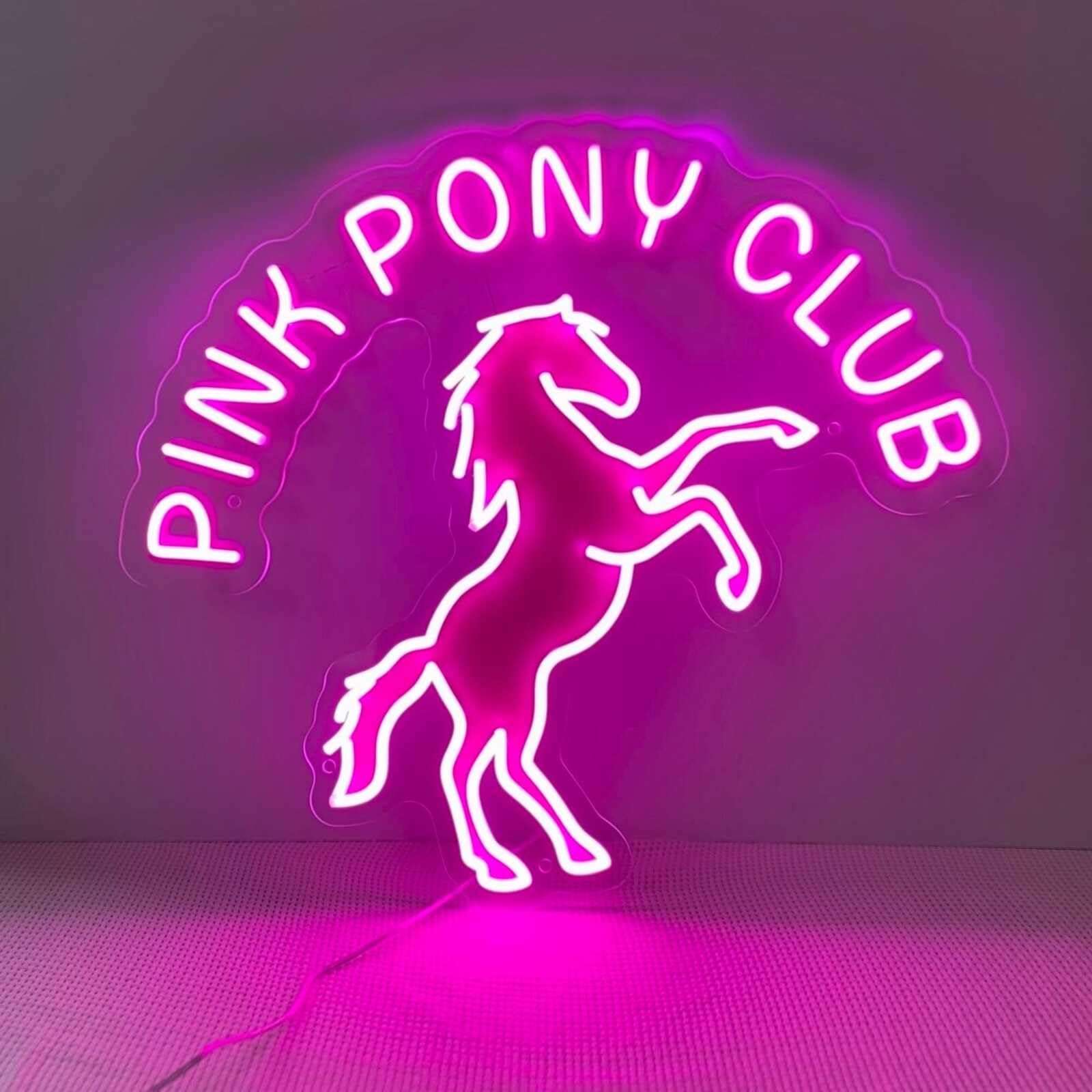 DUOLIYBC Custom Pony Club LED Neon Sign – USB Powered, Dimmable Pink Light for Cowgirl Room or Club Decor, Personalized Color Option, 16″ × 14″ - Image 1
