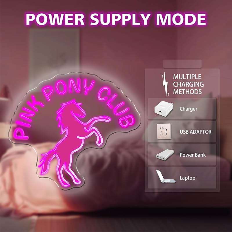 DUOLIYBC Custom Pony Club LED Neon Sign – USB Powered, Dimmable Pink Light for Cowgirl Room or Club Decor, Personalized Color Option, 16″ × 14″ - Image 5