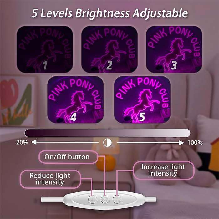 DUOLIYBC Custom Pony Club LED Neon Sign – USB Powered, Dimmable Pink Light for Cowgirl Room or Club Decor, Personalized Color Option, 16″ × 14″ - Image 6