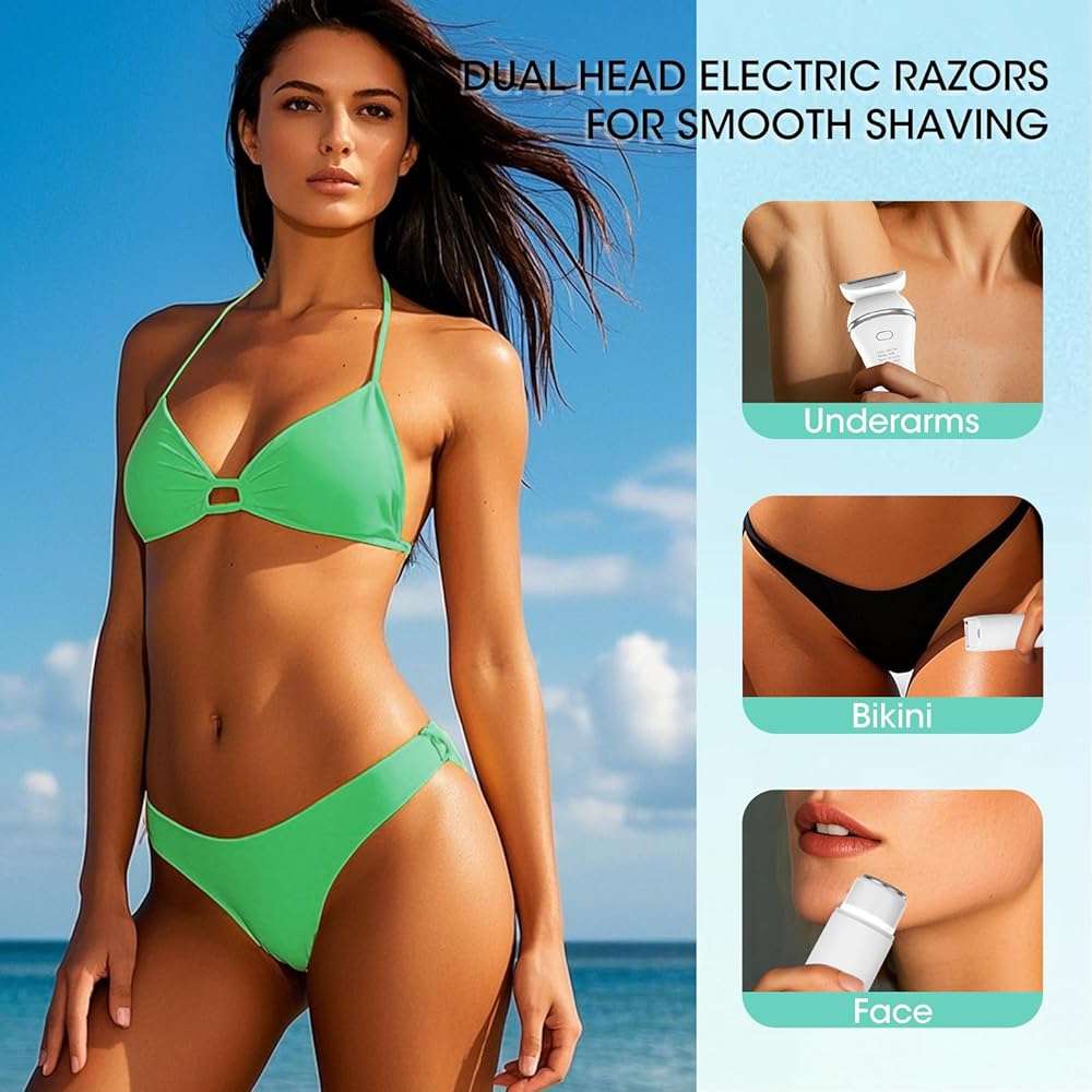 Zesuti Epilators Hair Removal for Women-2 in 1 Eletctric Razors for Women,Dual Head Bikini Trimmer for Pubic Hair/Lady Facial Razor,Cordless Epilator Body Shaver for Smooth Wet/Dry Shaving,Led Light - Image 5