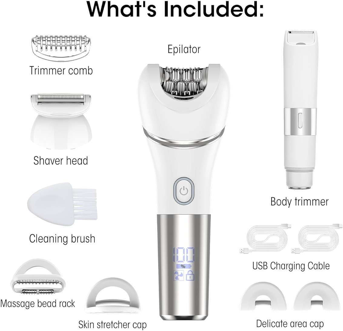 Zesuti Epilators Hair Removal for Women-2 in 1 Eletctric Razors for Women,Dual Head Bikini Trimmer for Pubic Hair/Lady Facial Razor,Cordless Epilator Body Shaver for Smooth Wet/Dry Shaving,Led Light - Image 7