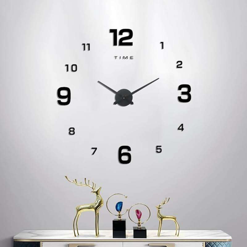 Lucktime Big DIY Wall Clock,3D Mirror Modern Reloj Digital De Pared Decorative Wall Clocks for Home Living Room Bedroom Office Wall Decor (Black) - Image 1