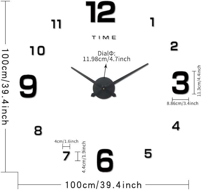Lucktime Big DIY Wall Clock,3D Mirror Modern Reloj Digital De Pared Decorative Wall Clocks for Home Living Room Bedroom Office Wall Decor (Black) - Image 2