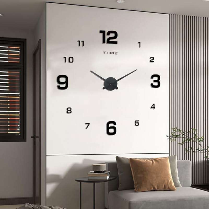 Lucktime Big DIY Wall Clock,3D Mirror Modern Reloj Digital De Pared Decorative Wall Clocks for Home Living Room Bedroom Office Wall Decor (Black) - Image 3