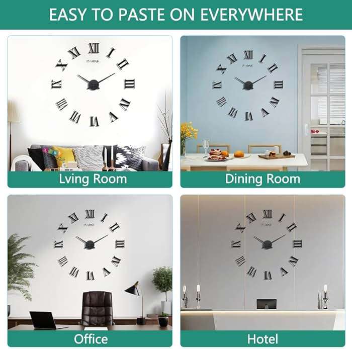 Lucktime Big DIY Wall Clock,3D Mirror Modern Reloj Digital De Pared Decorative Wall Clocks for Home Living Room Bedroom Office Wall Decor (Black) - Image 5