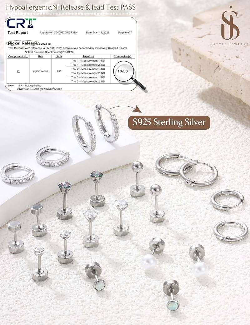 Jstyle Hypoallergenic Stud Hoop Earrings for Women Small Flat Back Surgical Stainless Steel Earrings for Sensitive Ears Trendy Silver Hoops Cartilage Earring Stacks Set Multiple Piercing Jewelry Gifts - Image 3