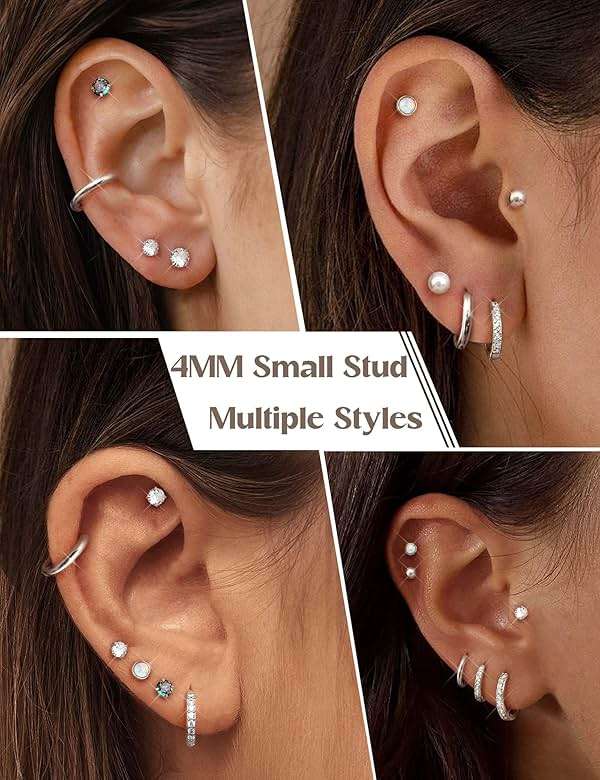 Jstyle Hypoallergenic Stud Hoop Earrings for Women Small Flat Back Surgical Stainless Steel Earrings for Sensitive Ears Trendy Silver Hoops Cartilage Earring Stacks Set Multiple Piercing Jewelry Gifts - Image 4