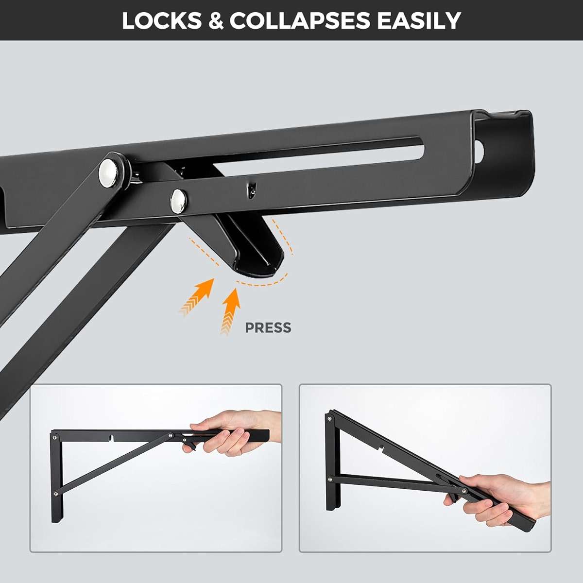 JOY DECOR 12 Inch Heavy Duty Folding Shelf Brackets, 2 Pack (1 Pair) Collapsible Wall Mounted Brackets for Fold Down Table, Stainless Steel Folding Table Hinge, Matte Black - Image 4