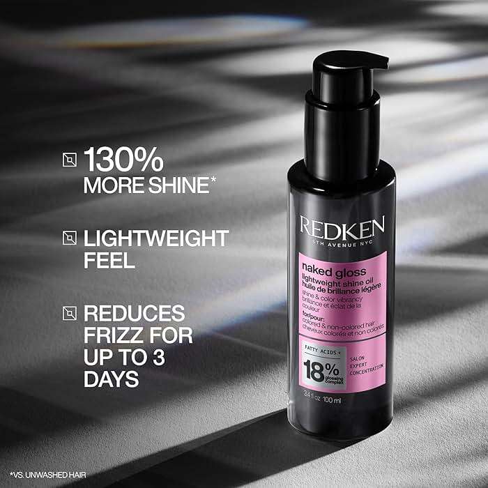 Redken Naked Gloss Shine Hair Oil - Adds Shine & Enhances Color Vibrancy, Lightweight Heat Protectant, Frizz Control, Infused with Omega-9, For Dull or Color-Treated Hair - Image 4