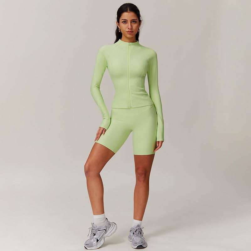 Women’s 3 Piece Workout Set – Sports Bra with Removable Pads, High Waist Biker Shorts & Zip Up Jacket for Yoga Gym Running - Image 2
