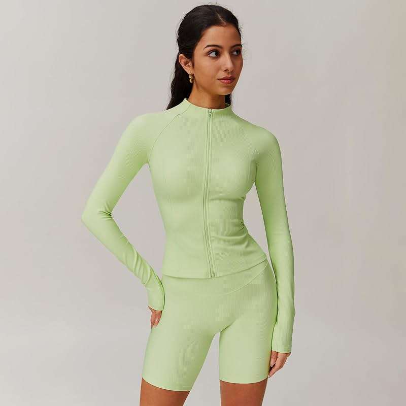 Women’s 3 Piece Workout Set – Sports Bra with Removable Pads, High Waist Biker Shorts & Zip Up Jacket for Yoga Gym Running - Image 4
