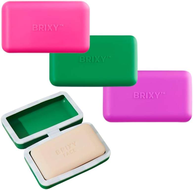 BRIXY Beauty Bar Travel Case Set – 3 Pack Soap Bar Travel Containers, Leakproof Portable Soap Holder, Durable Silicone, Magnetic Seal, TSA Friendly (Pink, Purple, Green) - Image 1