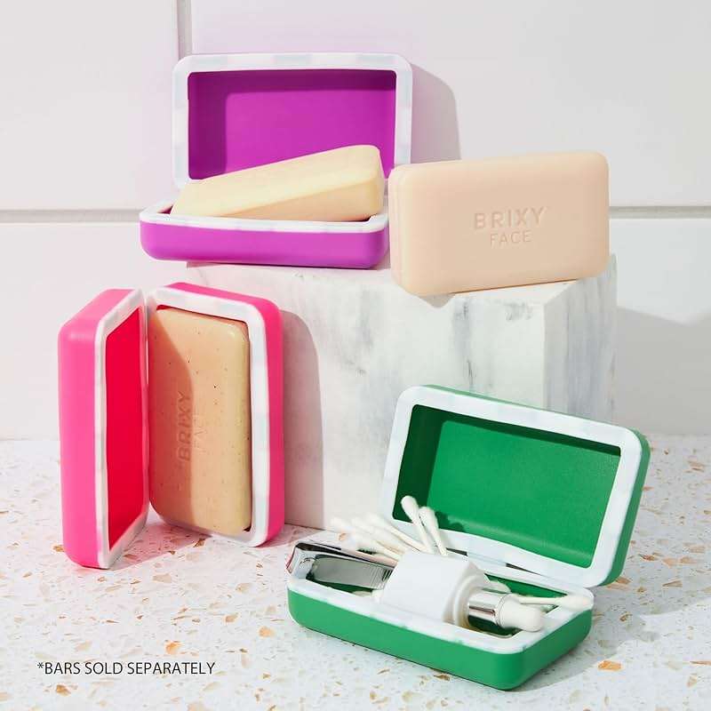 BRIXY Beauty Bar Travel Case Set – 3 Pack Soap Bar Travel Containers, Leakproof Portable Soap Holder, Durable Silicone, Magnetic Seal, TSA Friendly (Pink, Purple, Green) - Image 3