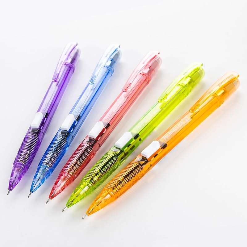 Pentel Techniclick 0.7mm Mechanical Pencil – Pack of 5, Smooth Writing Pencil for Students & Professionals, Medium Line, Side-Click Lead Advance, Assorted Pastel Barrel Colors (PD107TBP5M) - Image 5